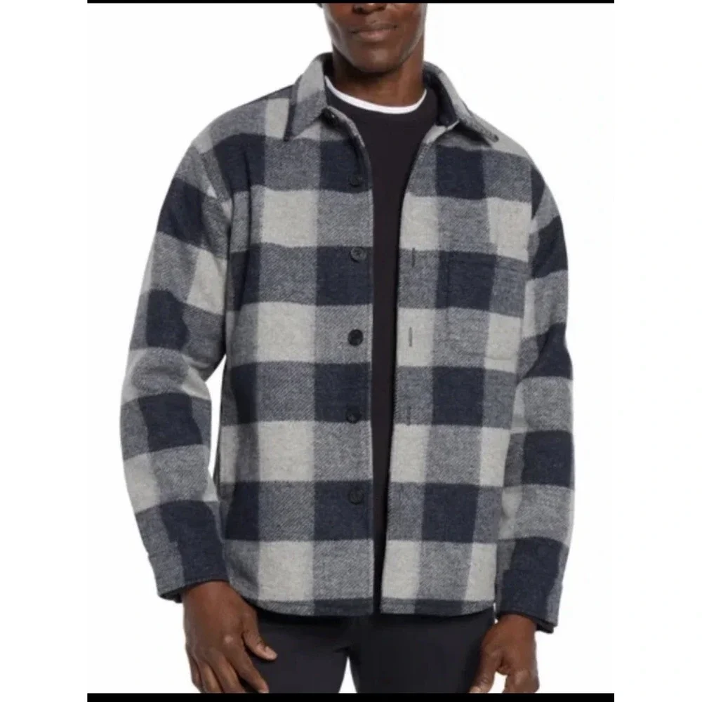 Banana Republic Mens Shirt Jacket Heritage‎ Blue White Plaid Polyester Size XL